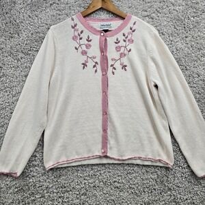 Anthony Richards Cardigan Sweater Womens Medium White Pink Embroidered Cottage